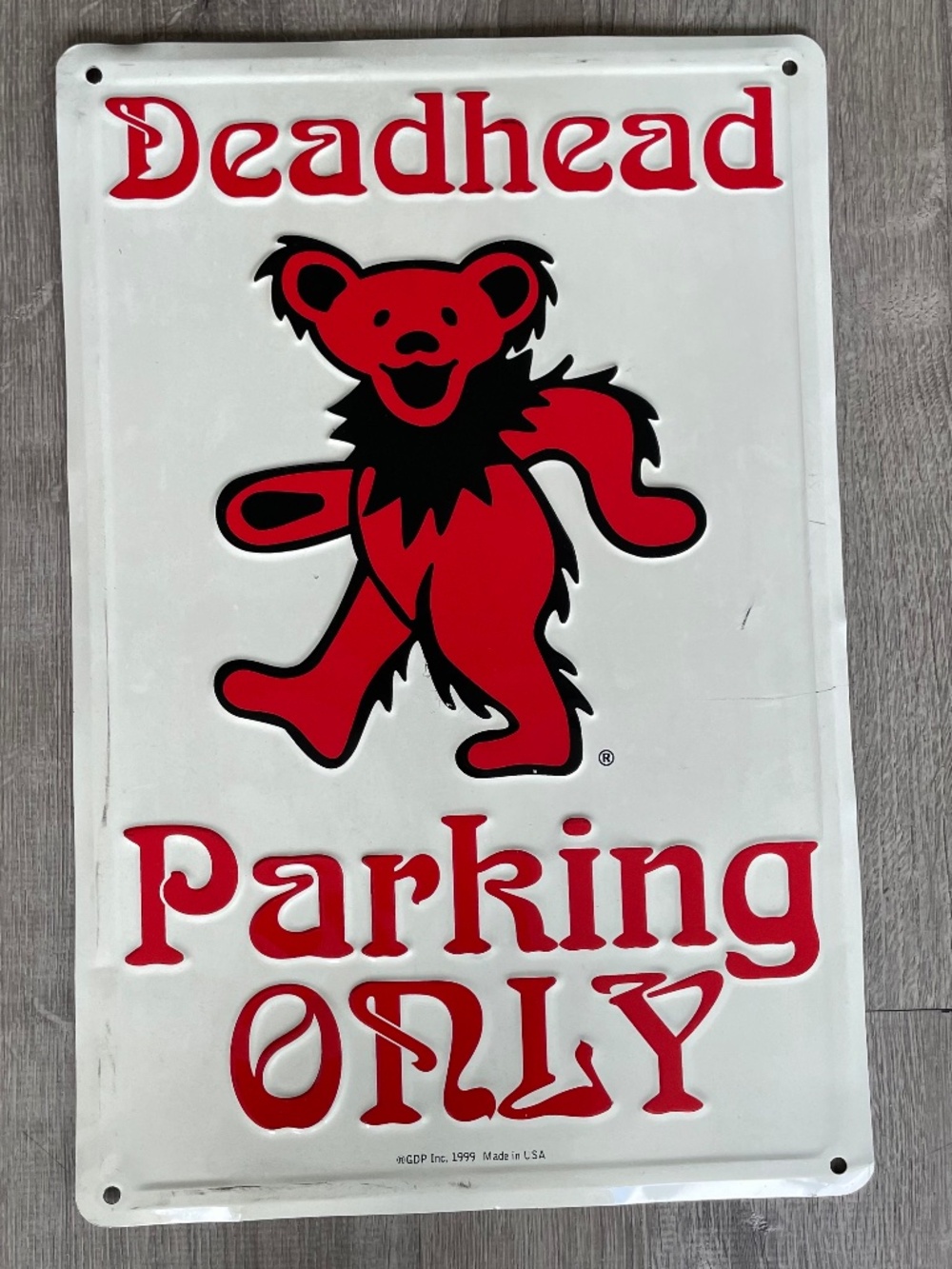 Vintage 1999 Grateful Dead Dancing Bear "Deadhead Parking Only" Metal Sign